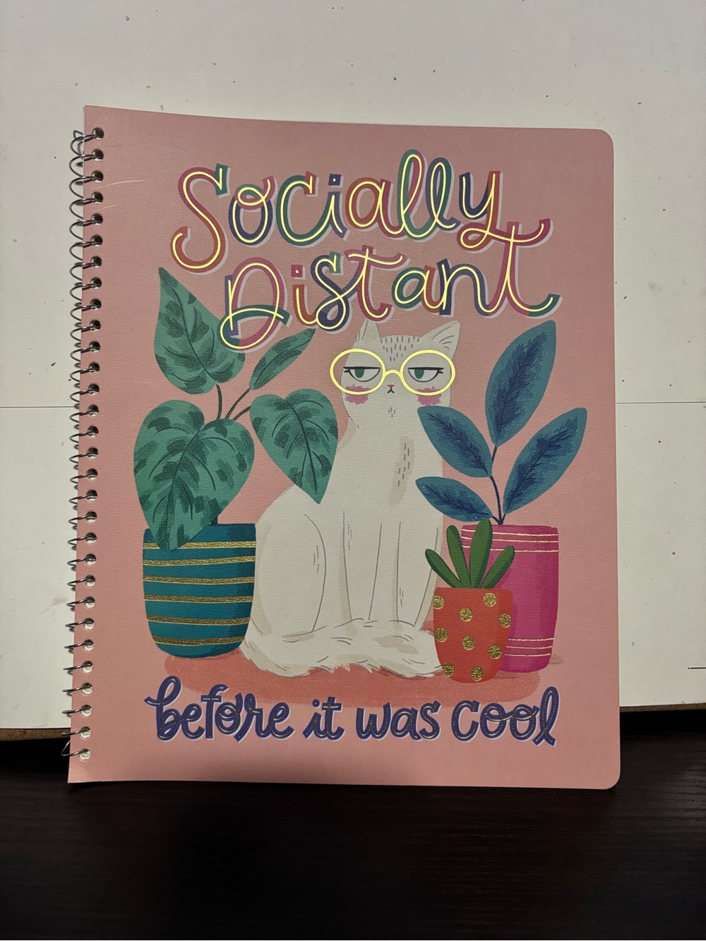 Cat social distance 1 subject wide ruled notebook